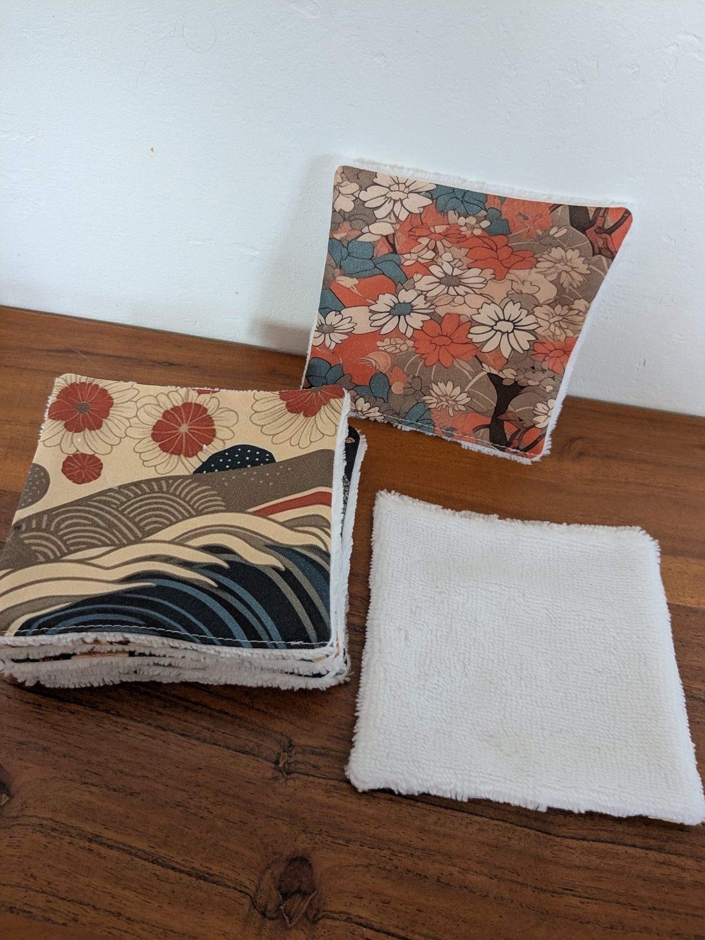 Lingettes lavables motifs japonais en coton BIO – Lot de 8 | 12×12 cm | Fait main