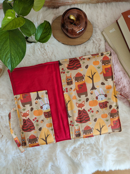 Rangement transport livre ou lieuse en tissu automnale