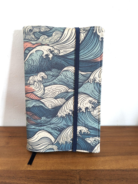 Protège livre en tissu ajustable format poche à grand format - Motifs style vague Hokusai