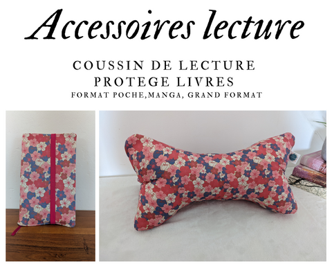 Coussin de lecture et protège livre ajustable - motif BLOOM - Fait main en France