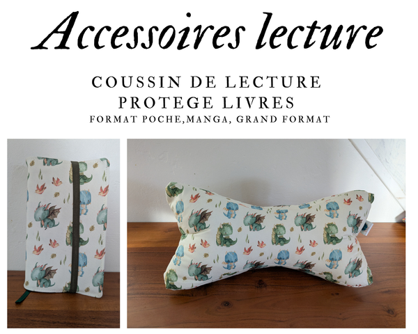 Coussin de lecture & protège livre ajustable - Motifs Dragons Daenerys - Fait main en France