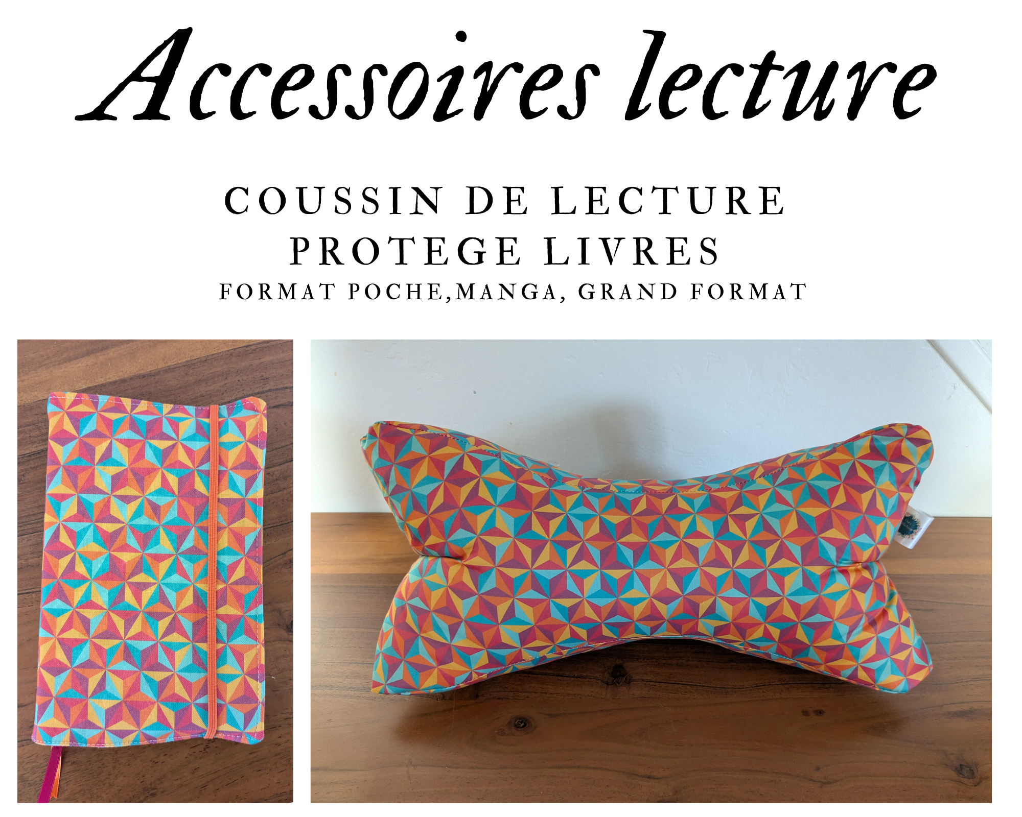Coussin de lecture & Protège-livre ajustable ZENITHIA – Motif  | Fait main