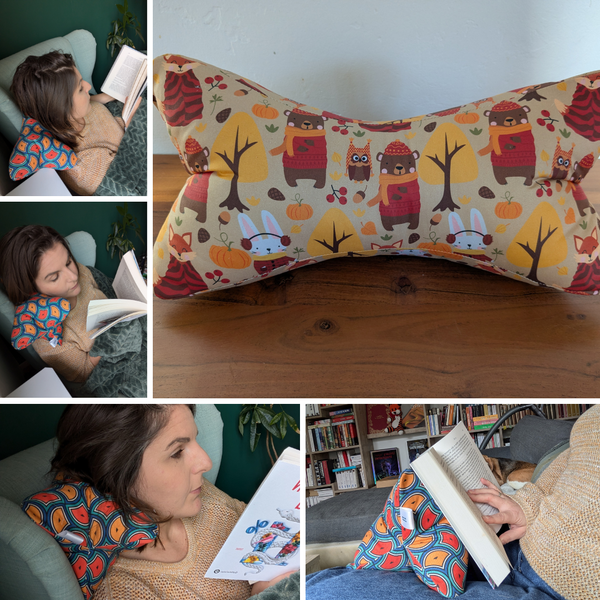Coussin de lecture & Protège-livre ajustable AUBORIA – Motif  | Fait main