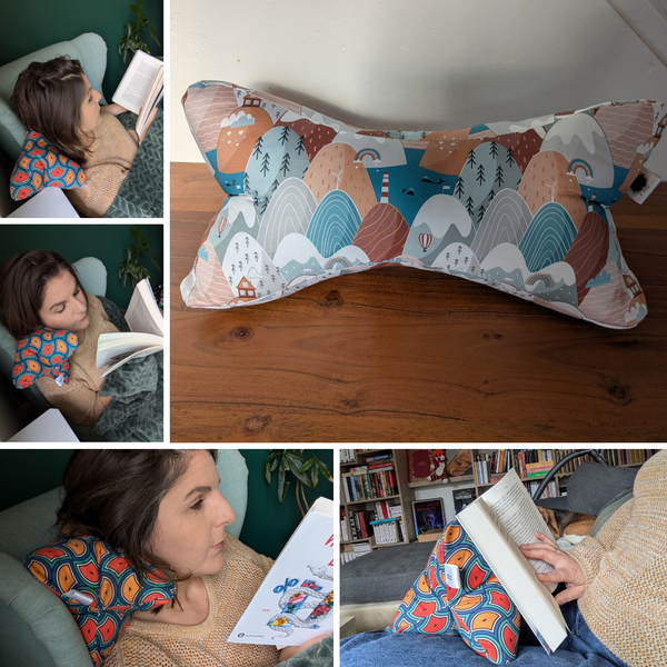 Coussin de lecture & Protège-livre ajustable – Motif SELVIK | Fait main