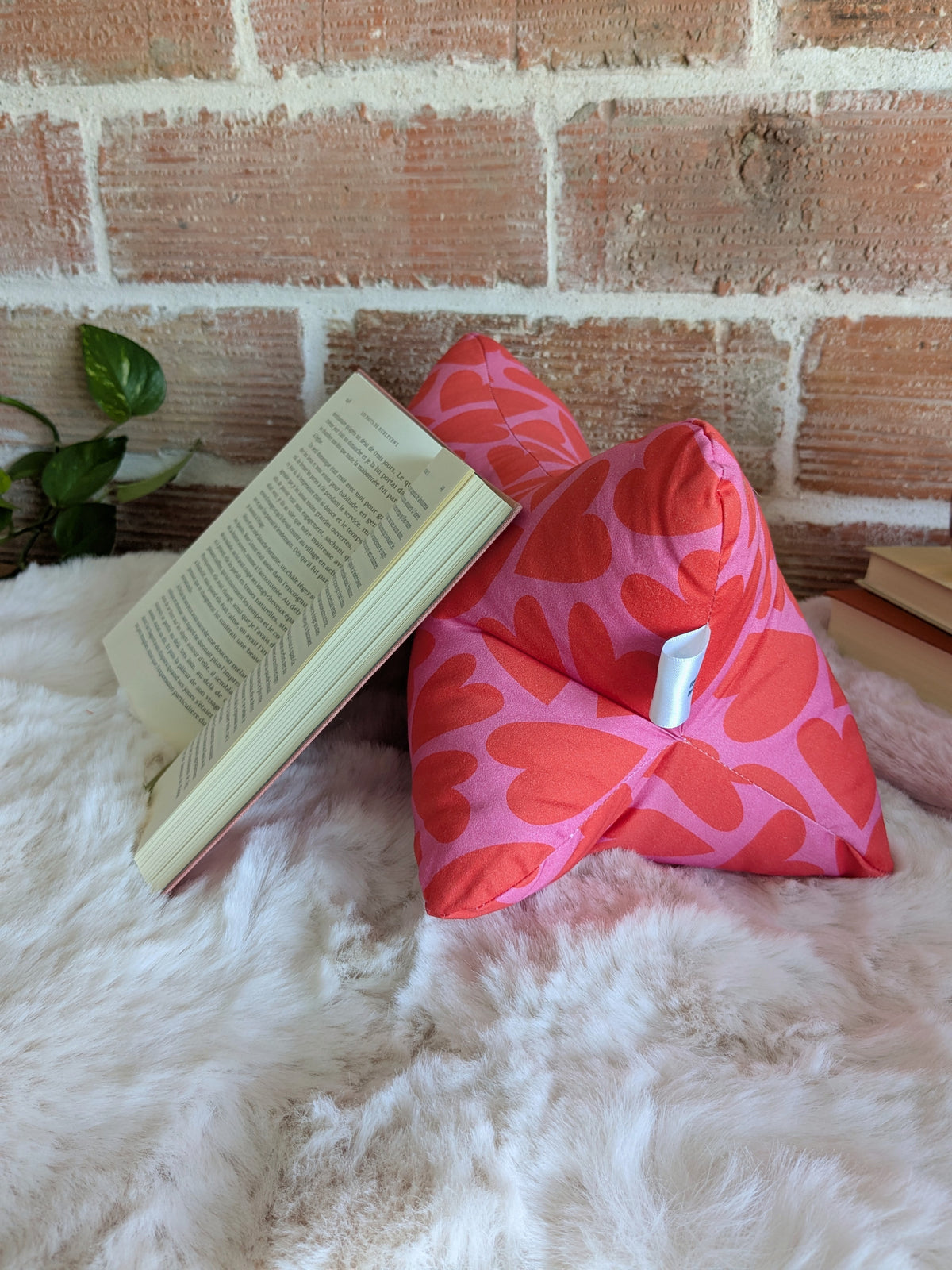 Coussin de lecture rouge et rose