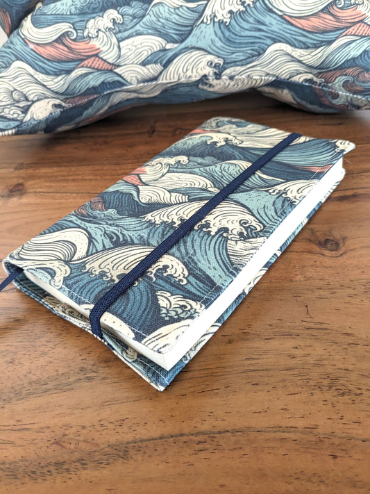 Protège livre en tissu ajustable format poche à grand format - Motifs style vague Hokusai