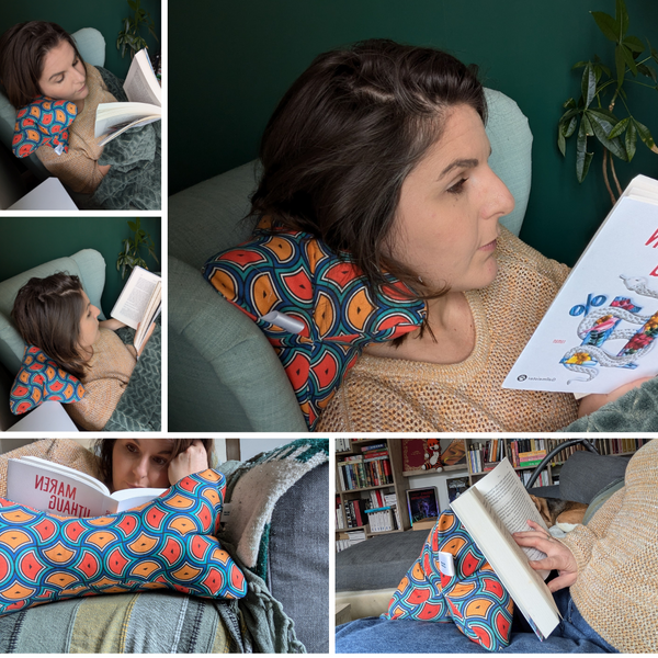 Coussin de lecture et accessoires livre et relaxation - Coton BIO -  style wax rouge
