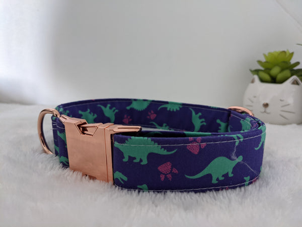 Accessoires animaux colliers chien ou chat, harnais, bandana, laisse, attache ceinture - coton BIO - Dinosaures Violet vert rose