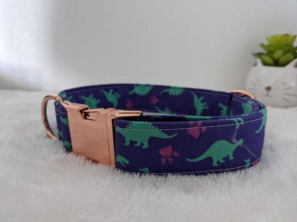 Accessoires animaux colliers chien ou chat, harnais, bandana, laisse, attache ceinture - coton BIO - Dinosaures Violet vert rose