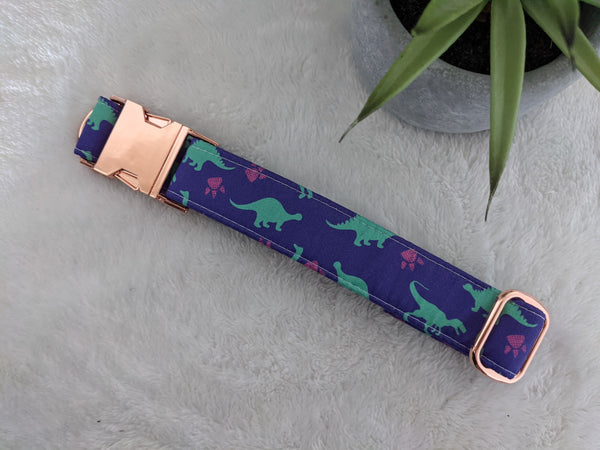 Accessoires animaux colliers chien ou chat, harnais, bandana, laisse, attache ceinture - coton BIO - Dinosaures Violet vert rose