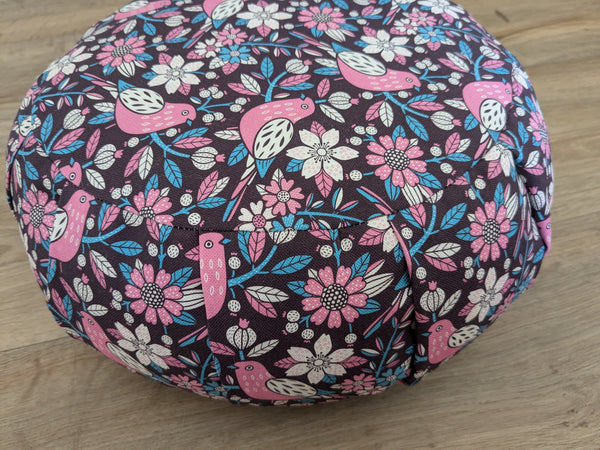 ZAFU coussin de méditation - YOGA - Coton BIO - Oiseaux rose