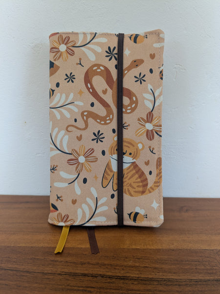 Protège livre ajustable & Os de lecture - Motif Cute Jungle - Fait main en France