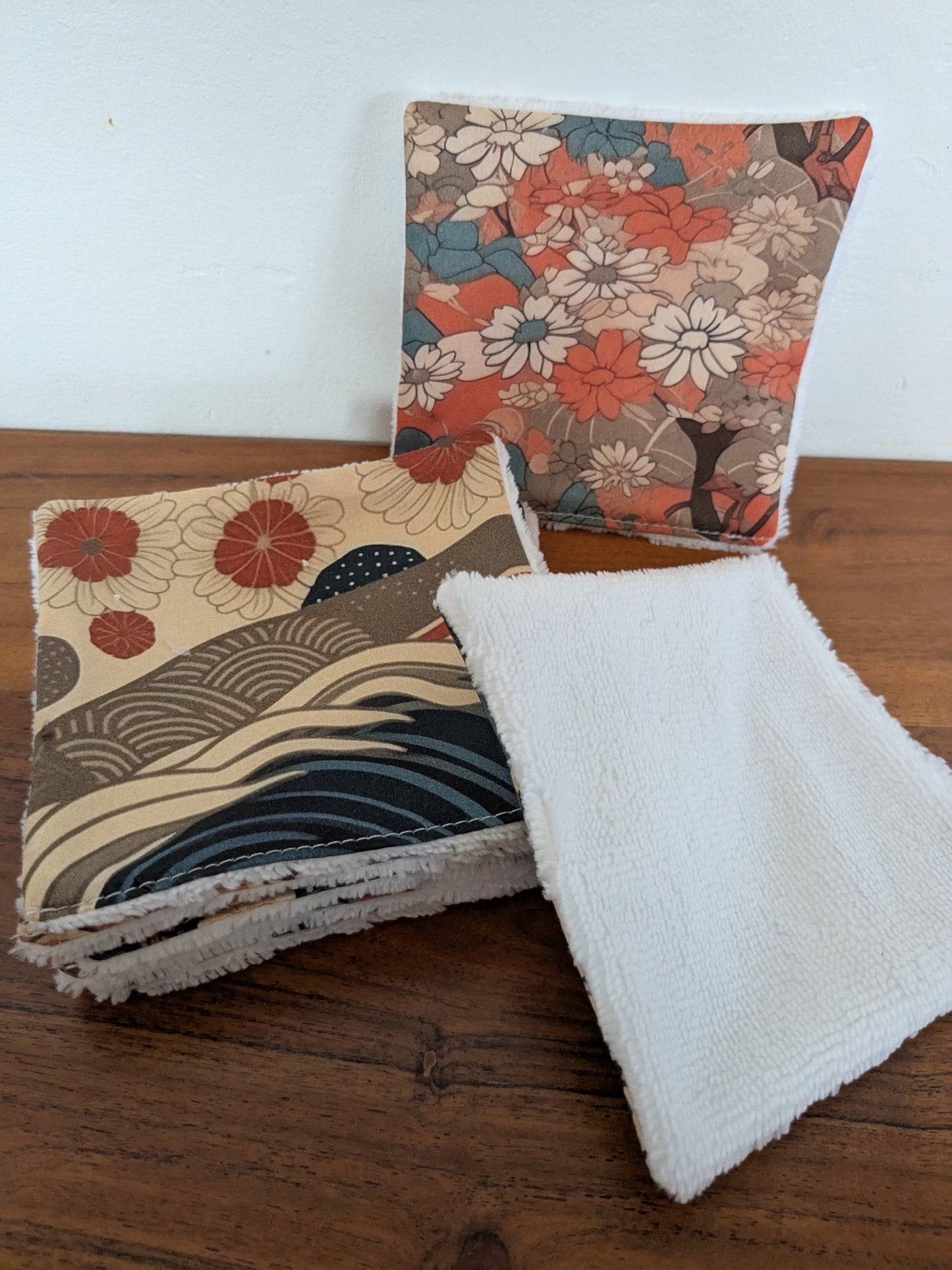 Lingettes lavables motifs japonais en coton BIO – Lot de 8 | 12×12 cm | Fait main