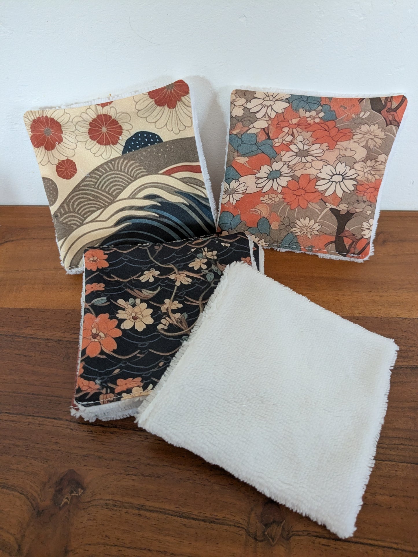 Lingettes lavables motifs japonais en coton BIO – Lot de 8 | 12×12 cm | Fait main