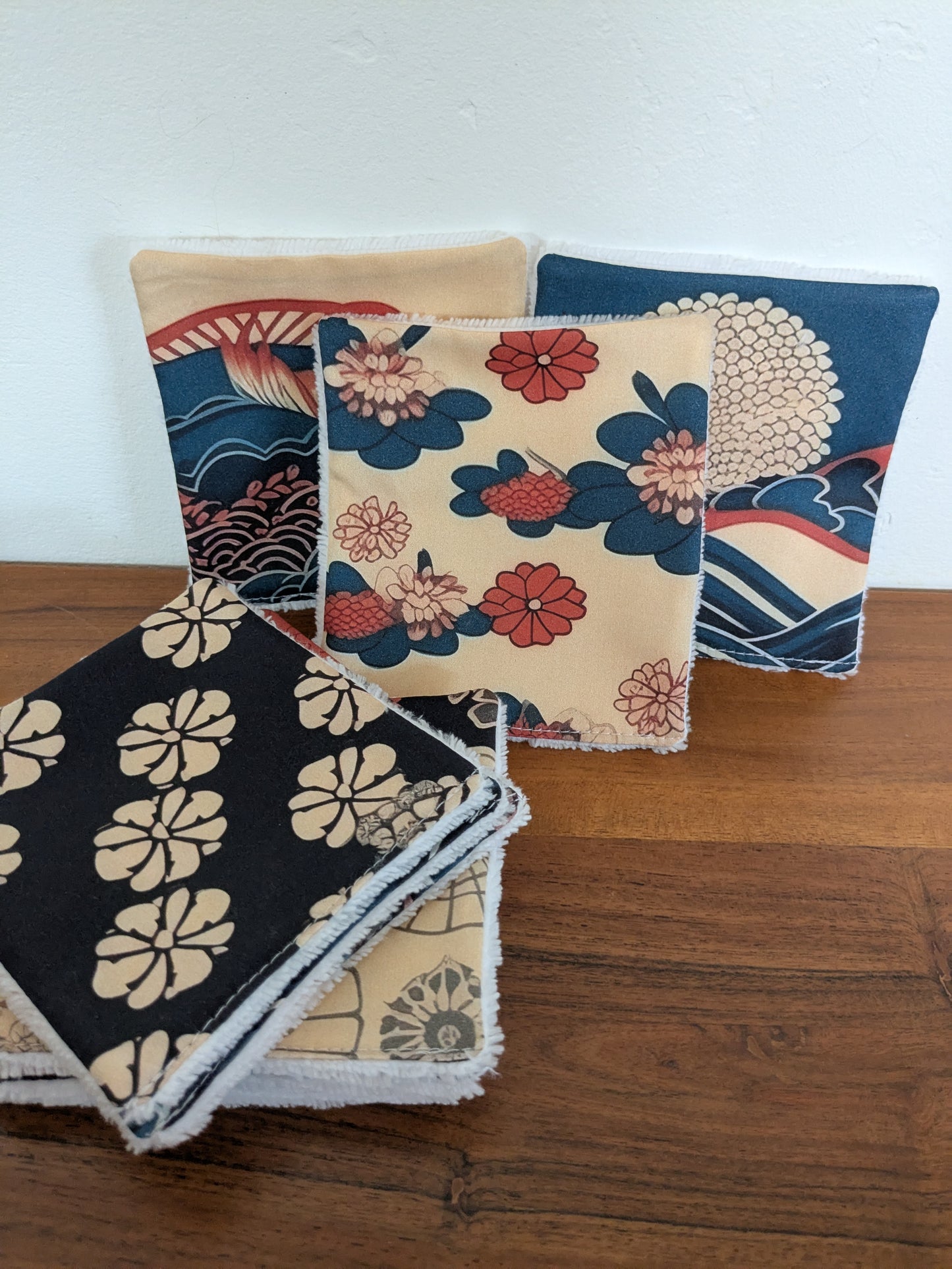 Lingettes lavables en coton BIO – Motifs japonais | Lot de 9 | Fait main en France