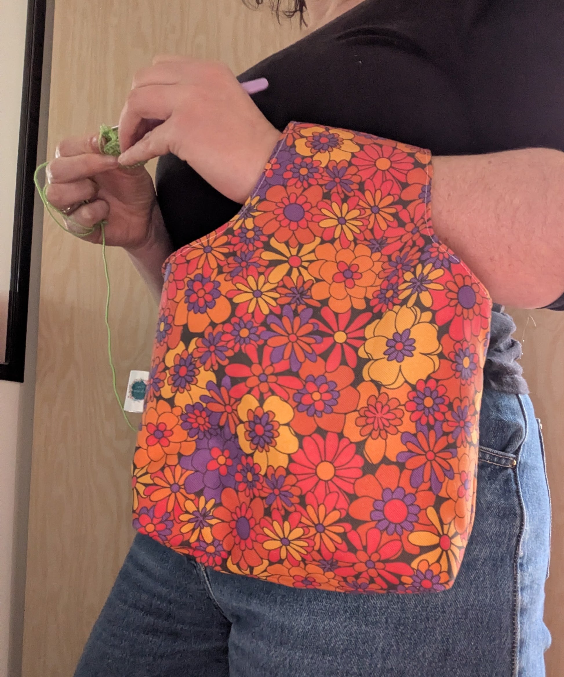 Sac de tricot debout poignet flower power