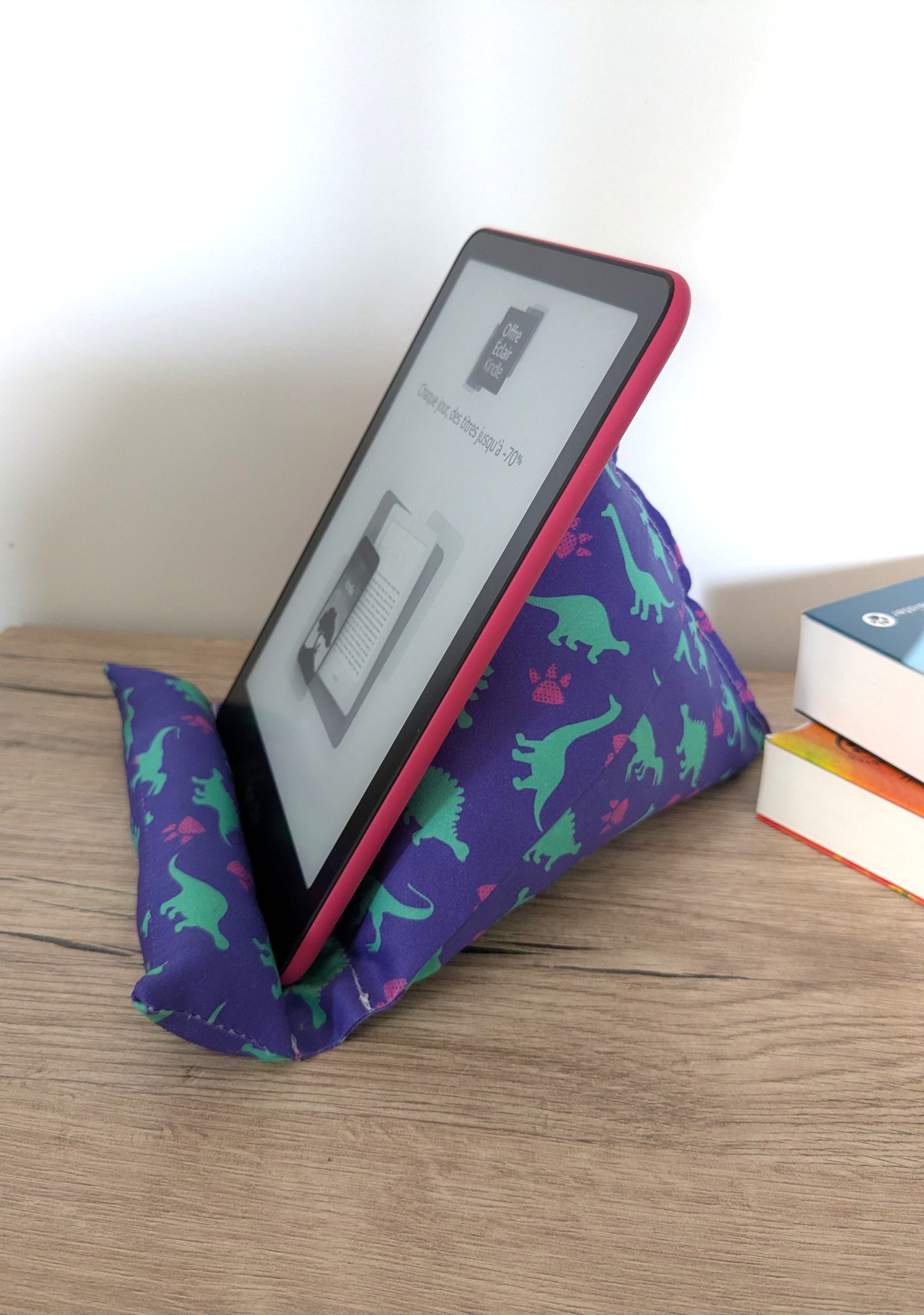 Support liseuse confort lecture coton BIO dinosaures verts