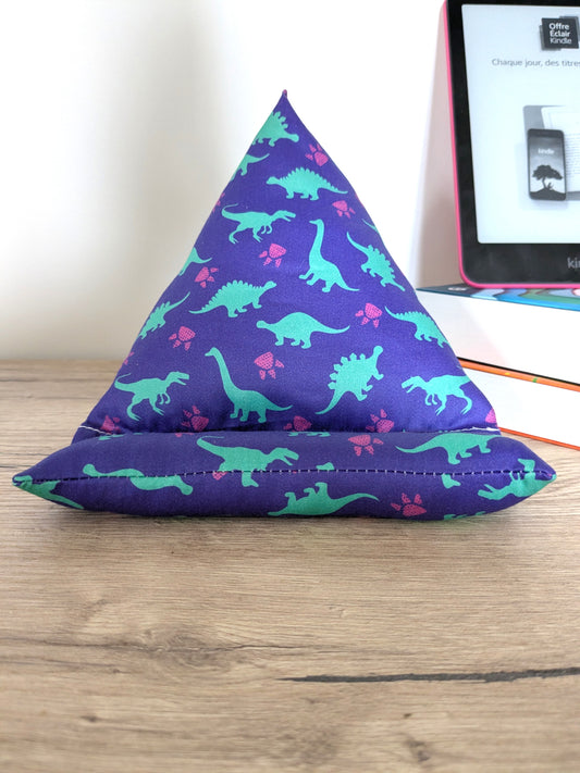 Coussin berlingot liseuse dinosaures violet coton BIO