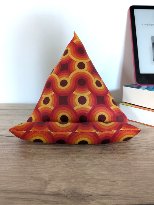 Coussin support liseuse – confort de lecture mains libres - motifs rétro seventies orange