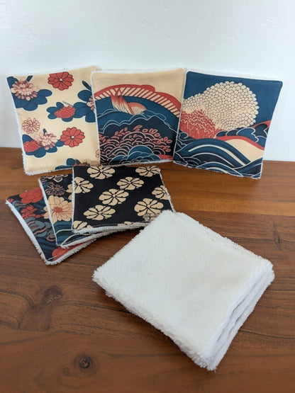 Lingettes lavables démaquillage motifs japonais en coton bio