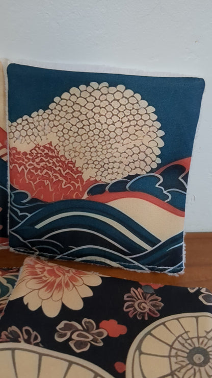 Lingettes lavables en coton BIO – Motifs japonais | Lot de 9 | Fait main en France