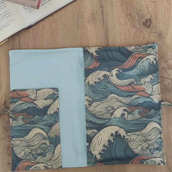Housse de protection livre molletonnée vagues japon