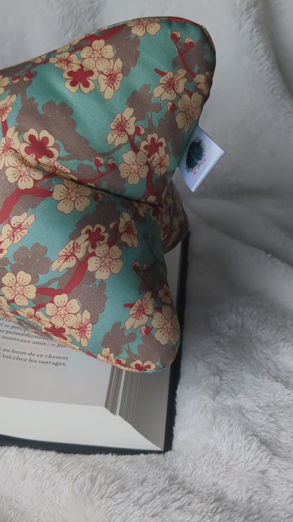 Os de lecture - Confort et support de lecture - Coton BIO - Motifs fleurs de cerisiers, bleu et rouge SAKURA