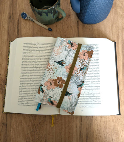Couvre livre en tissu fleurs et oiseaux