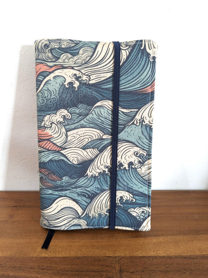 Protège livre en tissu ajustable format poche à grand format - Motifs style vague Hokusai