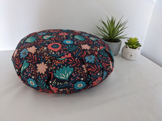 ZAFU coussin de méditation - YOGA - Coton BIO - Scandinave fleurs oiseaux