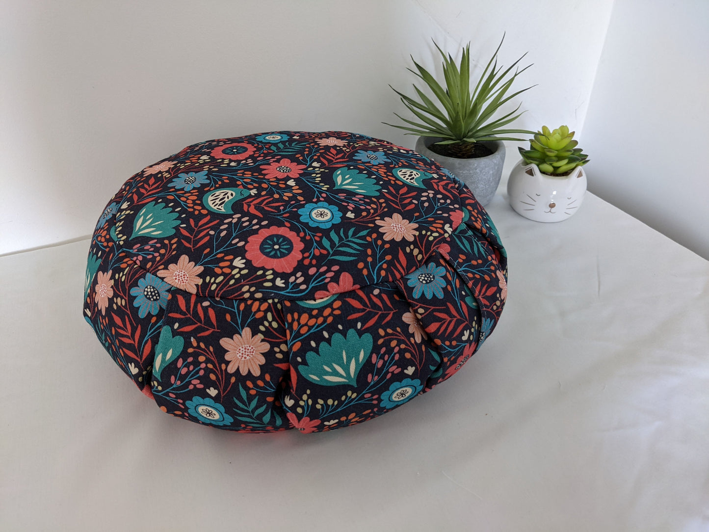 ZAFU coussin de méditation - YOGA - Coton BIO - Scandinave fleurs oiseaux