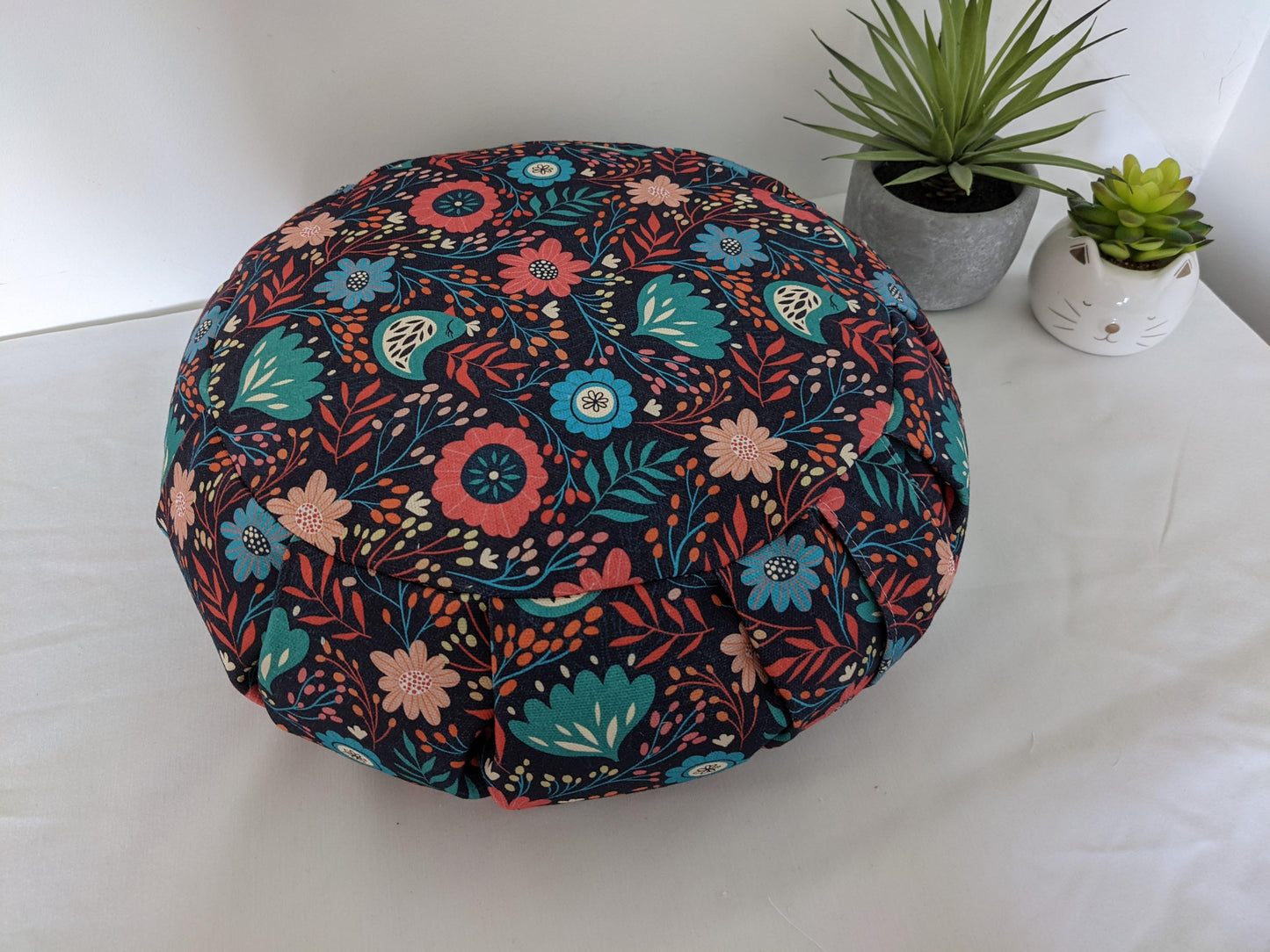 ZAFU coussin de méditation - YOGA - Coton BIO - Scandinave fleurs oiseaux