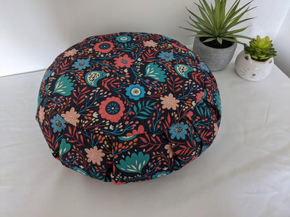 ZAFU coussin de méditation - YOGA - Coton BIO - Scandinave fleurs oiseaux