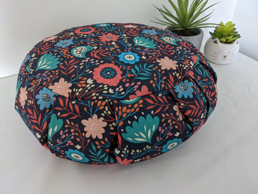 ZAFU coussin de méditation - YOGA - Coton BIO - Scandinave fleurs oiseaux