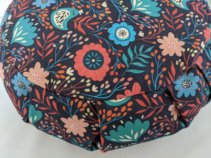 ZAFU coussin de méditation - YOGA - Coton BIO - Scandinave fleurs oiseaux