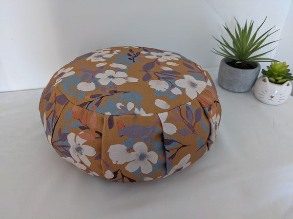 Zafu - Coussin de méditation - YOGA - Coton BIO - Moutarde fleurs