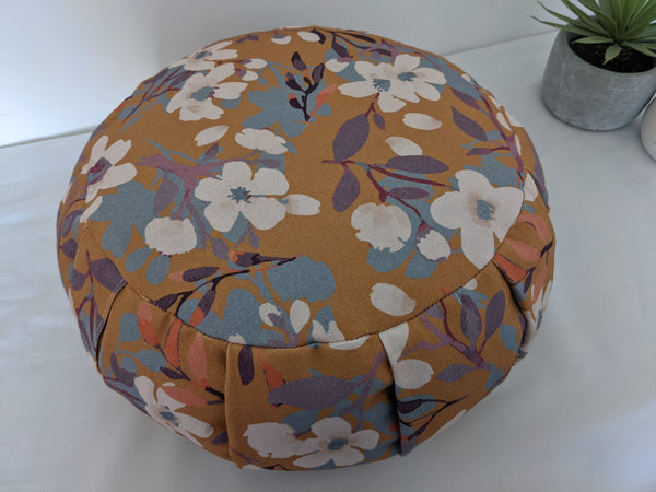 Zafu - Coussin de méditation - YOGA - Coton BIO - Moutarde fleurs