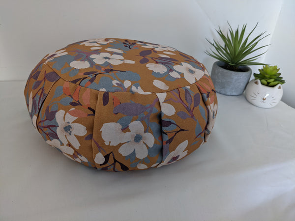 Zafu - Coussin de méditation - YOGA - Coton BIO - Moutarde fleurs