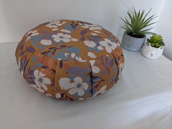 Zafu - Coussin de méditation - YOGA - Coton BIO - Moutarde fleurs