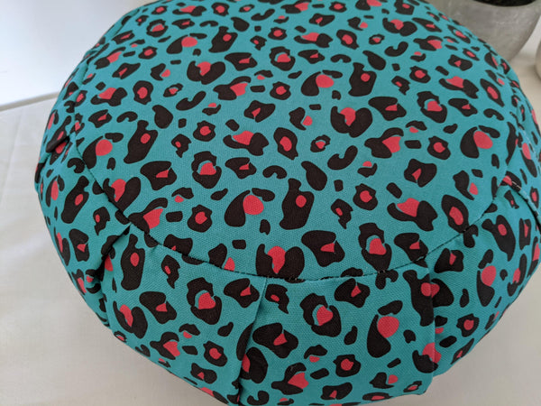 ZAFU coussin de méditation - YOGA - Coton BIO - Imprimé léopard bleu et rose