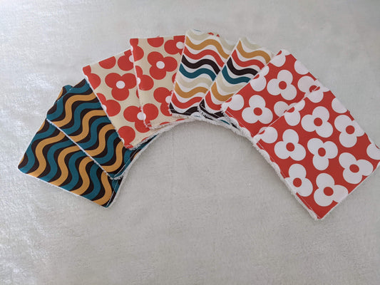 Lot de 8 lingettes lavables en coton BIO avec filet de rangement / lavage esprit seventies