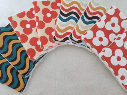 Lot de 8 lingettes lavables en coton BIO avec filet de rangement / lavage esprit seventies