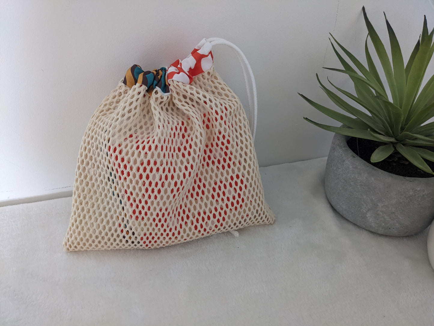 Lot de 8 lingettes lavables en coton BIO avec filet de rangement / lavage esprit seventies